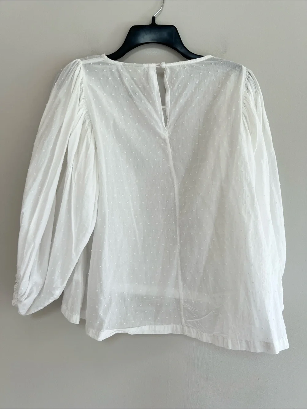 FARM Rio Puffed Long Sleeve Swiss Dot Cropped Cotton Gauze White Blouse, Small